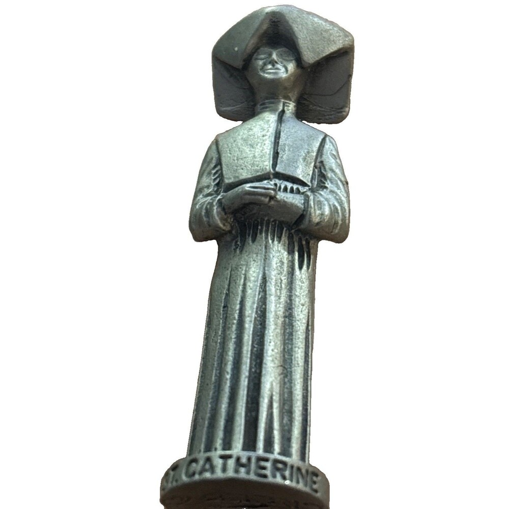 Vintage St. Catherine Religious Pewter Stautue 2 Inches